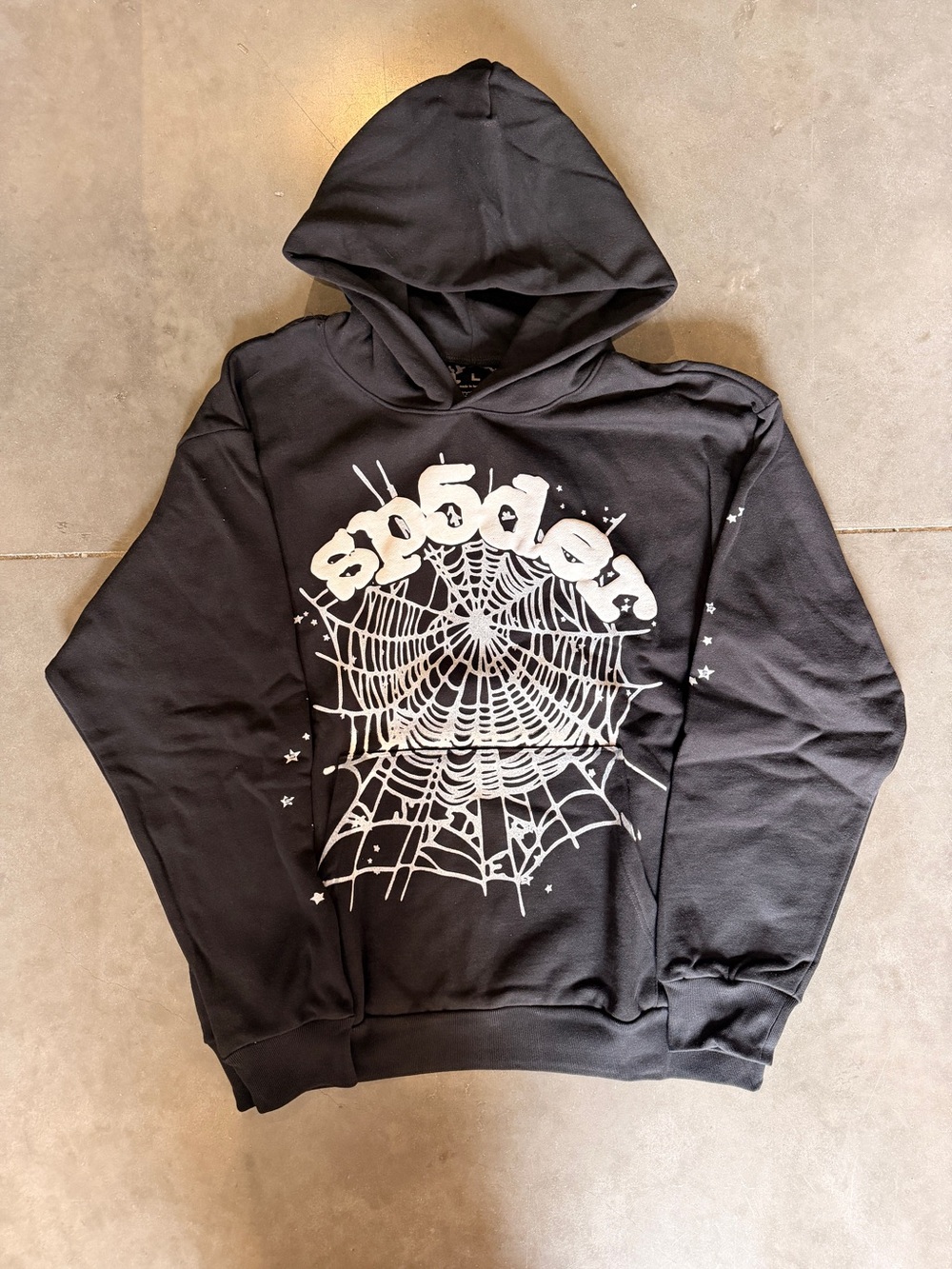 Black Pullover Hoodie with White Spiderweb Graphic